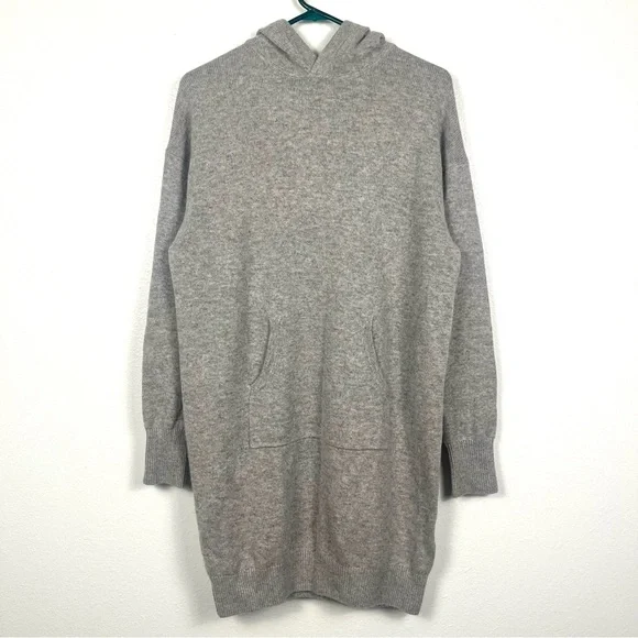 Naadam Wool & Cashmere Heather Gray Hooded Sweater Tunic Sweatshirt Dress Small - Picture 2 of 7